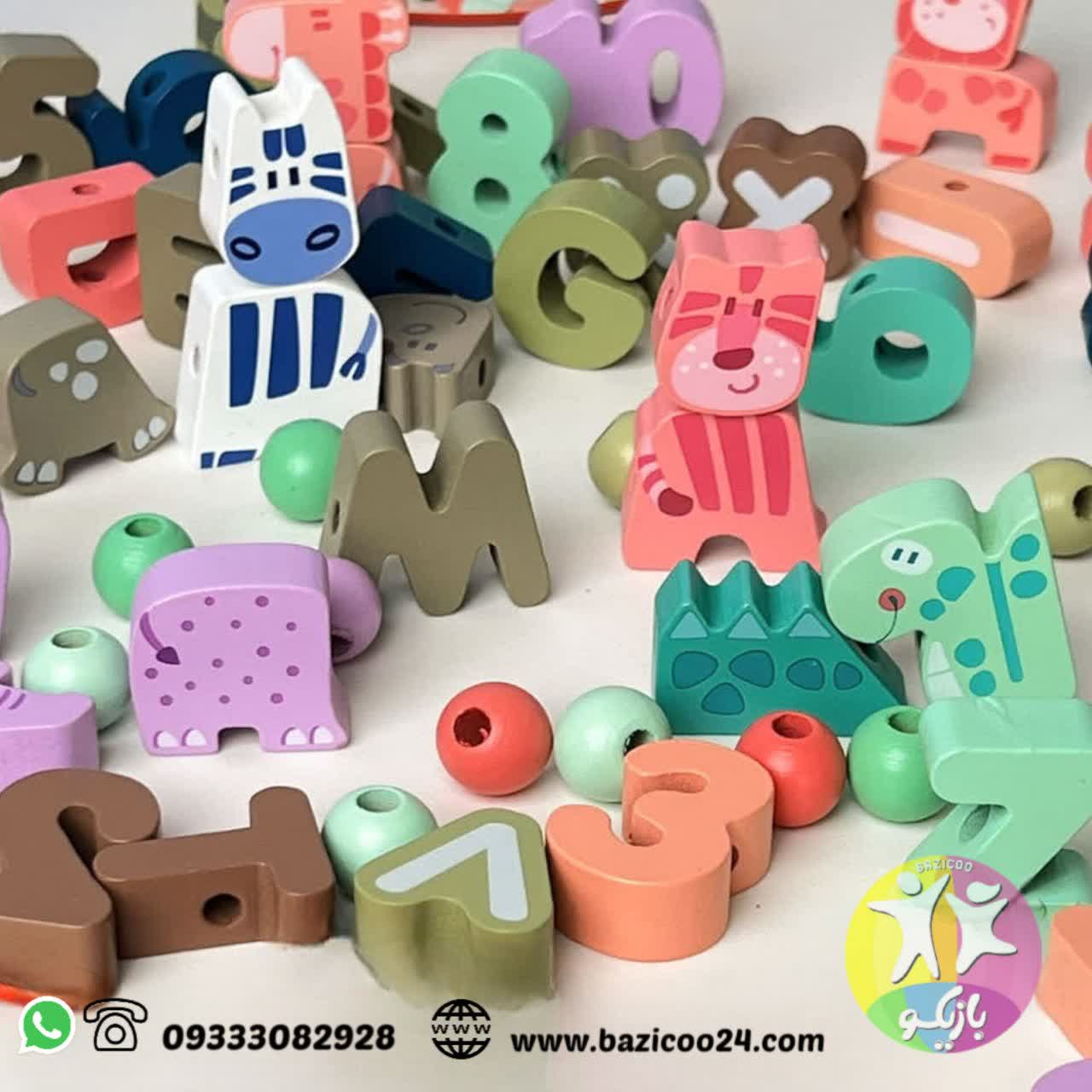 سطل بلوک های چوبی اعداد و حروف و اشکال وارداتی - تصویر 2